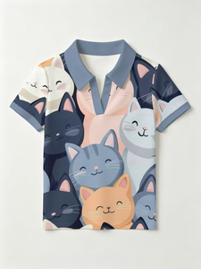 Camisetas Polo de Poliéster con Diseño Elegante de Gatos <span class=keywords><strong>Felidae</strong></span> Felinae, con Dibujos Animados de Gatitos y Bigotes, al por Mayor - Product Image 3