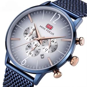 มินิโฟกัส0114นาฬิกาควอทซ์สีฟ้าที่ไม่ซ้ำกันสายตาข่ายที่สมบูรณ์แบบตลอด24ชั่วโมงแสดงวันที่นาฬิกาข้อมือบางเฉียบสบายๆ - Product Image 2