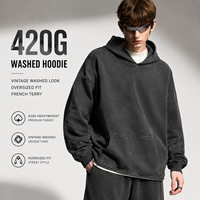 Ensemble sweat à capuche et pantalon de survêtement en molleton lavé 420G, style streetwear vintage oversize pour homme, tenue décontractée