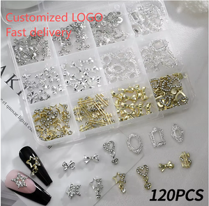12Grirds 120 Pcs 3D Alliage Papillon Arc Ongles Strass Or Argent Ruban Noeuds Cravates Mixte DIY Nail Art Charmes Personnalisé - Product Image 1