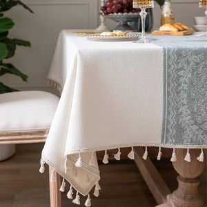 Mantel de Lino y Algodón KLUOT con Patrón Geométrico, 140x200cm, Borlas, Antiderrames, para Bodas, Banquetes, Restaurantes, Color Caqui - Product Image 2