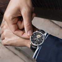 Mark Fairwhale – montre mécanique automatique pour hommes, boîtier en métal, bracelet en cuir, chronographe, cadran multifonction, étanche, lumineux, FW-6048