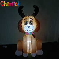 Renne gonflable de Noël, chien gonflable avec lumières LED, chiot avec cornes de renne, décoration de jardin extérieure pour les fêtes