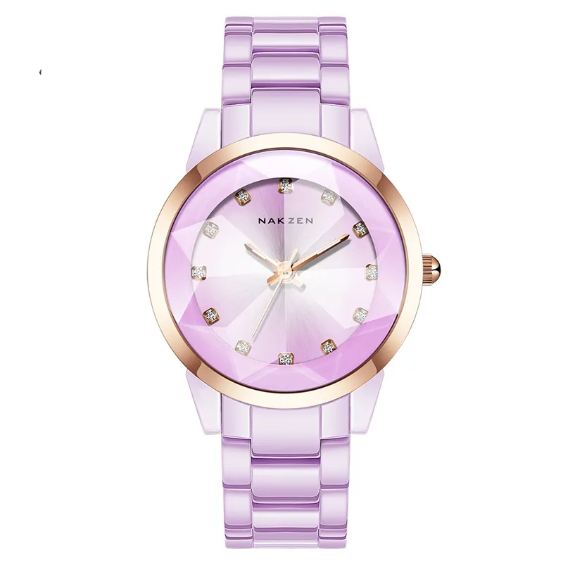Nakzen relógio de pulso para mulheres, relógio de pulso branco e de cerâmica resistente à água clássico esportivo de luxo de alta qualidade com strass ss1022l