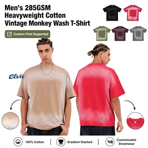 เสื้อยืดวินเทจผู้ชาย แขนสั้น ผ้าฝ้าย 100% หนัก 285GSM คอกลม ทรงหลวม สไตล์ Monkey Wash - Product Image 1