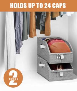 <b>Large</b> Capacity Multifunctional Fabric Hat Storage <b>Box</b> Foldable Baseball Cap Organizer with Dustproof Zipper and Lid - Product Image 2