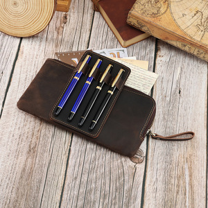 Joyir Estuche para lápices de cuero genuino con cierre de cremallera, bolsa de almacenamiento para papelería de oficina y escuela, diseño de moda K182, color café, marrón, rojo vino - Product Image 3