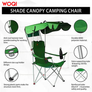 เก้าอี้พับกลางแจ้ง Woqi พร้อมหลังคาบังแดด โครงอะลูมิเนียม ผ้า Oxford สีเขียวมรกต - Product Image 4