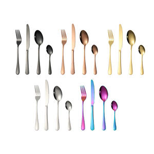 फैक्टरी थोक लक्जरी सोना/काला/गुलाब सोना/इंद्रधनुष प्लेटेड 24 पीसी फ्लैटवेयर स्टेनलेस स्टील कटलरी - Product Image 3