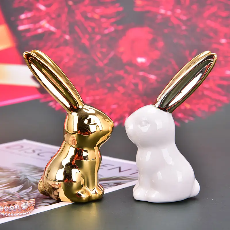 크리 에이 티브 유럽 스타일 귀여운 세라믹 토끼 공예 부활절 장식 세라믹 토끼 골드 도자기 토끼