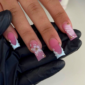 <span class=keywords><strong>Uñas</strong></span> Postizas al por Mayor, Hechas a Mano, Acrílicas, Medianas, Cuadradas, Rosadas, Naranjas, con Estampado de Tigre, Huecas, Francesas, de Cobertura Completa, con Pegamento 3D - Product Image 5