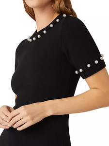 Abito da donna in maglia a maniche corte rosa abito di perle maglioncino personalizzato OEM ODM produttore da donna - Product Image 5