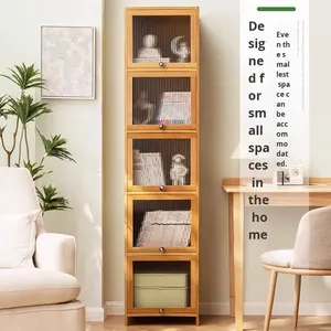 Estantería Moderna de Bambú, Librería, Mueble de Almacenamiento, Diseño de Rejilla Integrada, Mueble de Almacenamiento de Múltiples Niveles para Sala de Estar - Product Image 3