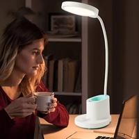 Lampe de table portable rechargeable moderne à LED, avec lumière de nuit et porte-crayons, pour une utilisation confortable pour les yeux
