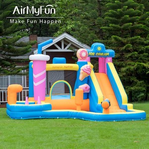 Château gonflable pour enfants, style crème glacée, en tissu Oxford, avec toboggan aquatique gonflable pour usage domestique - Product Image 4