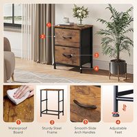 Nakas Kayu Modern dengan 2 Laci Penyimpanan dan Keranjang Kain, Meja Samping Tempat Tidur Rustic untuk Kamar Tidur dan Ruangan Kecil