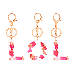 2021 <span class=keywords><strong>Mojo</strong></span> Design de luxe fait à la main véritable fleur Rose et feuille d'or à l'intérieur 26 lettres porte-clés chaîne en or résine porte-clés pour cadeau - Product Image 5