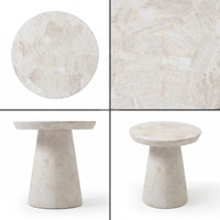 Table d'appoint ronde moderne en mosaïque de pierre naturelle avec base conique effilée pour chambre, hôtel, villa, projet, taille personnalisée