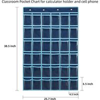 Organizador Colgante de 36 Bolsillos, Azul, para Puerta o Pared, Organizador de Aula, Porta Celulares y Calculadoras