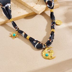 Elegant Printed Silk Scarf Necklace With Heart Sun Pendant For Party Leisure Wear N3623 N3631 - Product Image 3