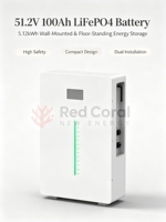 Batterie solaire 5,12 kWh pour alimentation de secours, batterie LiFePO4 51,2 V 100 Ah pour système solaire domestique et utilisation avec onduleur