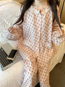 Dolce pigiama da donna 2025 primavera e autunno cotone canapa cartone animato vento pigro fascio piedi allentato abbigliamento Casual per dormire Set - Product Image 6