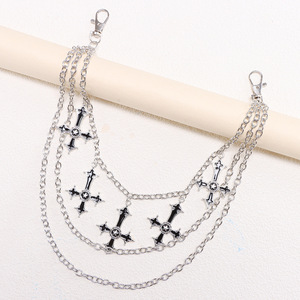 <b>Cross</b> Waist <b>Chain</b> Zinc Alloy Multi Layer Hip Hop Casual Pants <b>Chain</b> Red Inverted <b>Cross</b> Pendant - Product Image 3