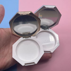 Logo personnalisé vide mat or argent en plastique maquillage cosmétique surbrillance fard à joues emballage poudre pressée boîtier compact avec miroir - Product Image 2