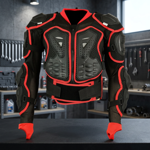 Blouson de moto en cuir Narson Premium, respirant, imperméable, coupe-vent, à manches longues, gilet de course automobile, protection dorsale complète - Product Image 3
