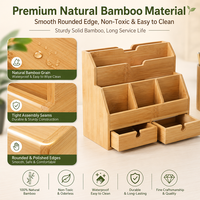 Organisateur de bureau multi-sections en bambou naturel de qualité supérieure, porte-documents, rangement pour documents, avec 2 tiroirs pour une utilisation sur le bureau