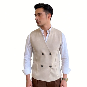 <strong>Men's</strong> Double Breasted <strong>Knit</strong> Wool Vest - Stand Collar Sleeveless <strong>Waistcoat</strong> with Pockets Sehe Fashion - Product Image 4
