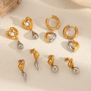 Heart <b>Shape</b> Stainless Steel Stud Earrings 18k Gold Silver Color <b>Block</b> Party Fashion Jewelry TE60254 G - Product Image 1