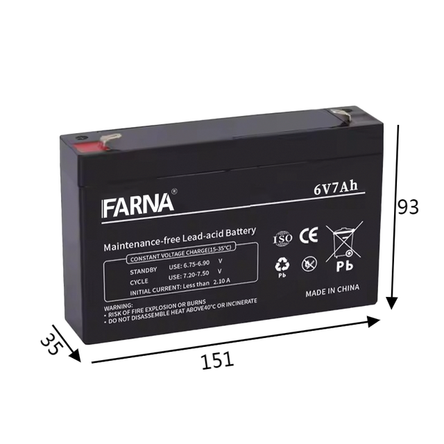 Deep Cycle 6V 7ah 7.5ah Sealed Type AGM Lead Acid Battery 20hr Discharge Rate Free Maintenance Alarm Security Systems Storage
