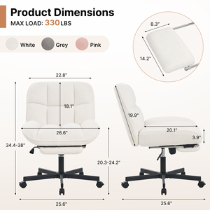 Chaise de bureau ergonomique en tissu sherpa doux avec hauteur réglable, roulettes silencieuses, design moderne pour la maison, le bureau, la salle à manger et l'hôtellerie - Product Image 6