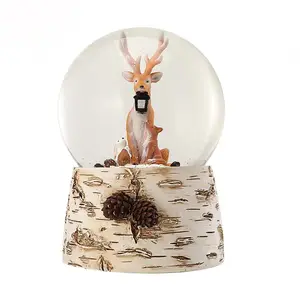 Custom Deer Snow Globe Resin Water Globe Glass Blowing Snow Room Decor Gift Animal Orange Deer Souvenir Music Resin Snow Globe