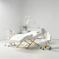 Meilleures Ventes Mobilier de Salon de Beauté Ensembles Lit d'Extension de Cils Entièrement Noirs Moderne Lit pour Soins des Sourcils de Salon de Beauté avec Chariot et Tabouret