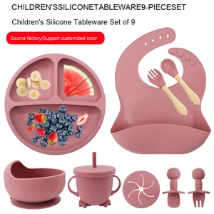 Ensemble d'alimentation pour bébé de <span class=keywords><strong>6</strong></span> <span class=keywords><strong>mois</strong></span> en silicone sans BPA de qualité alimentaire, 9 pièces, avec gobelet et bol pour bébé - Product Image 2