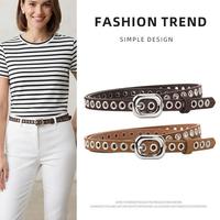 Ceinture fine en cuir véritable suédé à trous, design de luxe, boucle argentée, accessoires de mode pour femme avec anneaux métalliques décoratifs