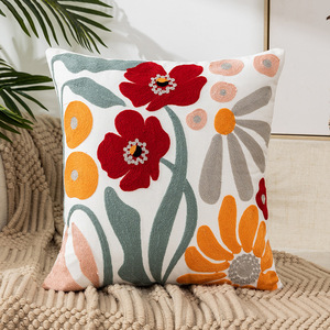 New Cotton <strong>Fabric</strong> Headboard Sofa Home Decoration Pillow Cover Embroidered Flower Cushion Woven Technique Square for Bed Couch - Product Image 3