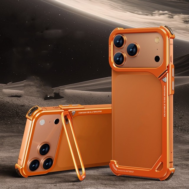 New Arrival Luxury 9 Shaped Aluminum Metal Bumper Frame Mobile Phone Cases for iPhone 17 Pro Max With Hidden Lens Bracket Cover