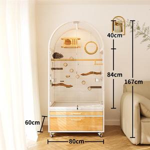 วิลล่าไม้เนื้อแข็งสุดหรูสำหรับนก: กรงกระจกใสขนาดใหญ่ป้องกันน้ำกระเซ็นสำหรับนกแก้วและนกมาคอว์ - Product Image 5