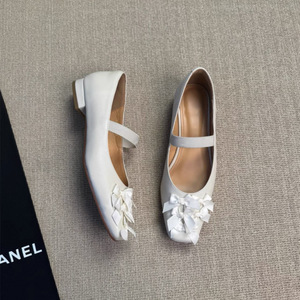 Zapatos Planos de Ballet con Punta Cuadrada y Lazo al Estilo Francés, Parte Superior de Cuero Genuino Impermeable, Ligeros, Zapatos Mary Jane para Mujer - Product Image 3