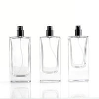 Flacon de parfum carré transparent de 60 ml, 80 ml, 100 ml avec bouchon noir et col doré, emballage de luxe pour parfum, impression sérigraphique