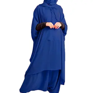 Abaya Muslim pakaian olahraga 2 potong Set Lebaran berkerudung Muslim wanita Hijab gaun doa untuk gadis Jilbab dengan celana