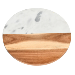 Planche à fromage en marbre de charcuterie artisanale ronde personnalisée Youlike avec accent d'acacia - Product Image 1