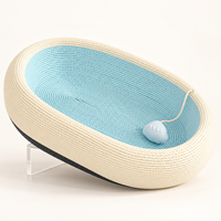 Lit grattoir pour chat en carton bleu ovale en forme de piscine avec jouet interactif souris, idéal pour l'été – Vente en gros