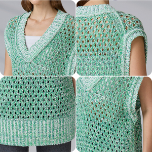 Chaleco de punto personalizado OEM, top sin mangas con cuello en V y malla hueca para mujer - Product Image 5