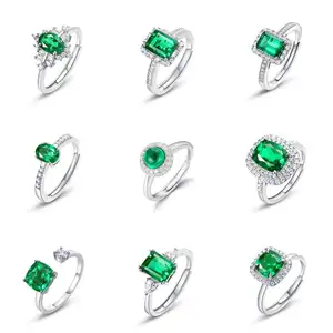 S925 Sterling Silver Emerald Ring Women's Green High Carbon Diamond Radian Cut Ice Flower Cut Gemstone Ring