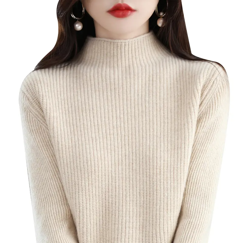 Nuovo pullover da donna semi-collo alto a sette spessi 100% in puro cashmere maglione lavorato a fondo.