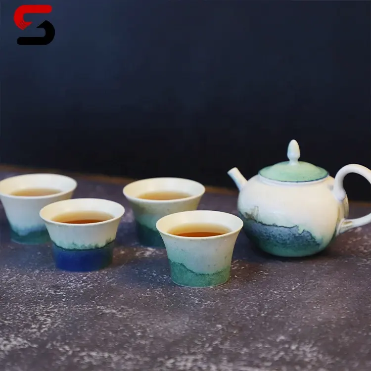 High Quality Japanese Style Ceramic Afternoon Tea Cup and Saucer Set, Handmade Porcelain Kung Fu Teapot with 5 cups